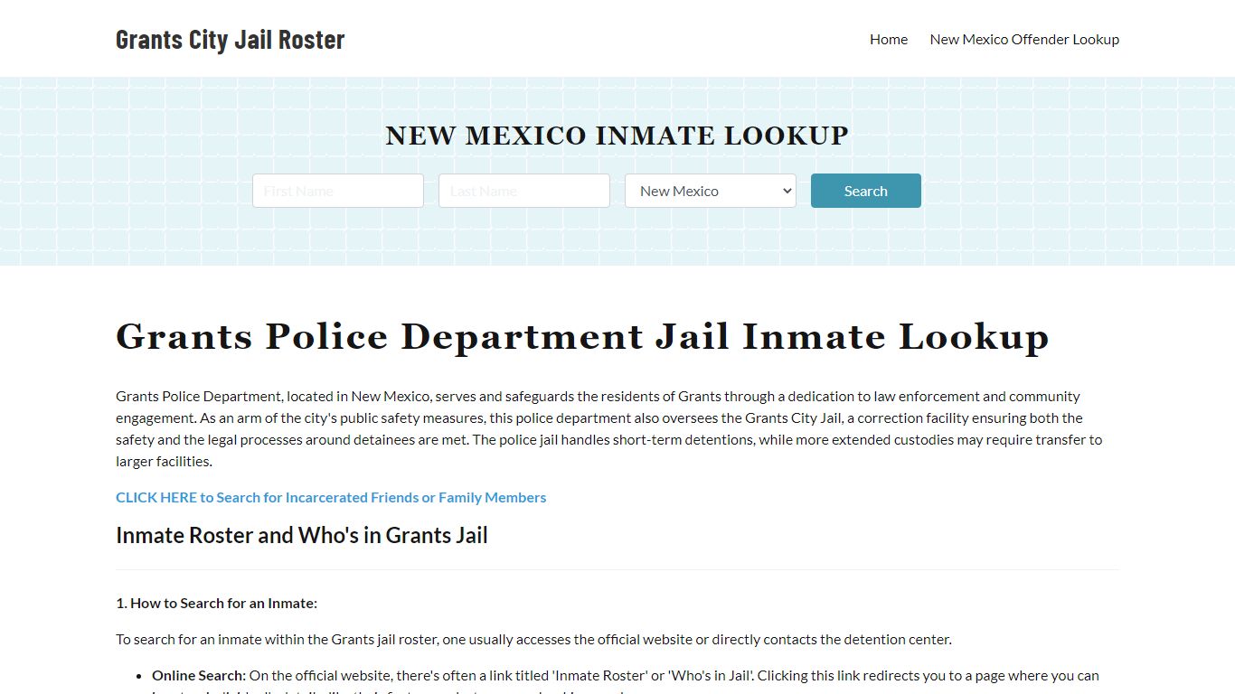 Grants Police Department & City Jail, NM Inmate Roster, Arrests, Mugshots